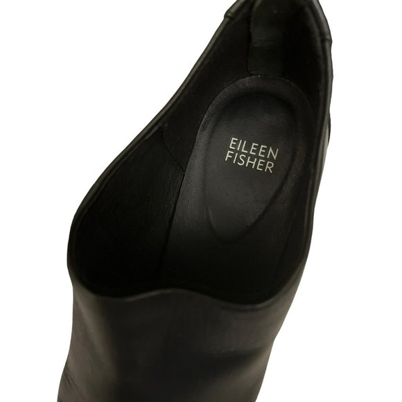 Eileen Fisher Black Leather Quote Boots Size 10 3" Block Heel Minimalist Zipper - Picture 5 of 7